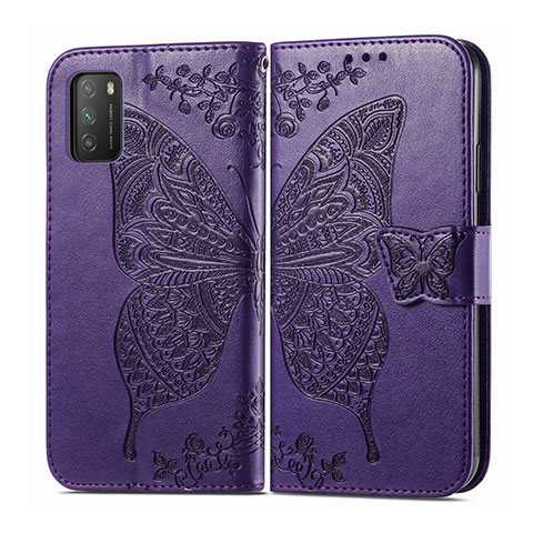 Custodia Portafoglio In Pelle Cover con Supporto T15 per Xiaomi Poco M3 Viola