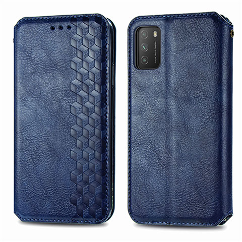 Custodia Portafoglio In Pelle Cover con Supporto T16 per Xiaomi Poco M3 Blu