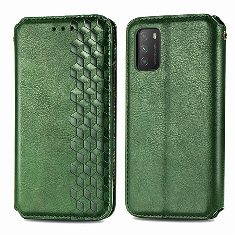 Custodia Portafoglio In Pelle Cover con Supporto T16 per Xiaomi Poco M3 Verde