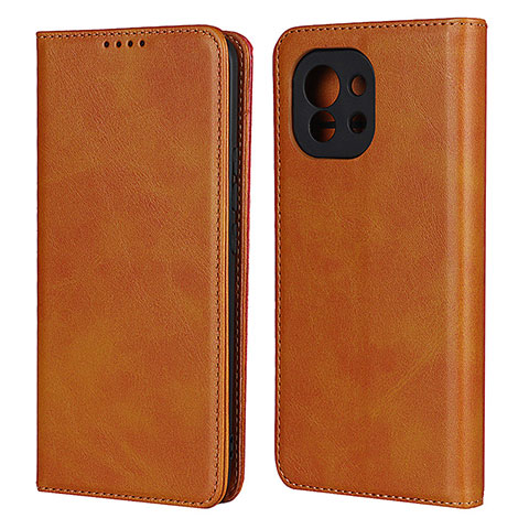 Custodia Portafoglio In Pelle Cover con Supporto T20 per Xiaomi Mi 11 5G Marrone Chiaro