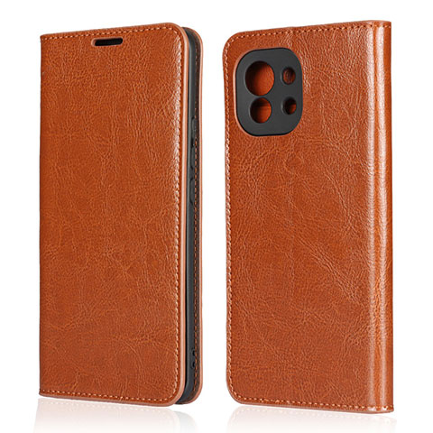 Custodia Portafoglio In Pelle Cover con Supporto T21 per Xiaomi Mi 11 Lite 5G Marrone Chiaro