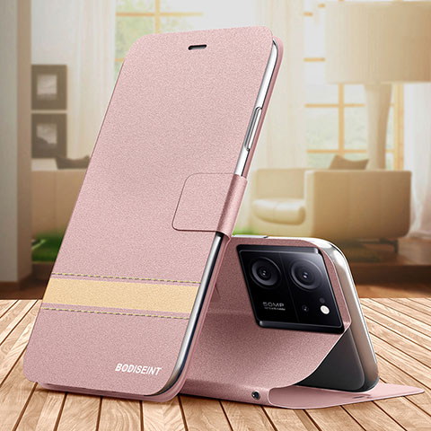 Custodia Portafoglio In Pelle Cover con Supporto TB1 per Xiaomi Mi 13T 5G Oro Rosa