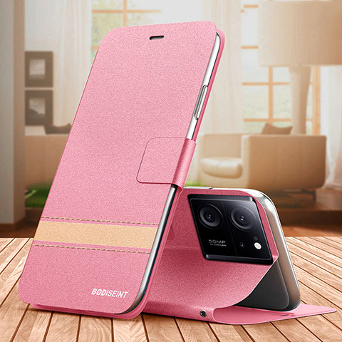 Custodia Portafoglio In Pelle Cover con Supporto TB1 per Xiaomi Mi 13T Pro 5G Rosa Caldo