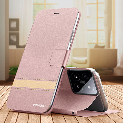 Custodia Portafoglio In Pelle Cover con Supporto TB1 per Xiaomi Mi 14 5G Oro Rosa