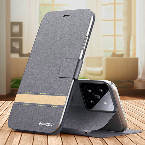 Custodia Portafoglio In Pelle Cover con Supporto TB1 per Xiaomi Mi 14 Pro 5G Grigio