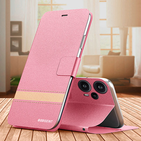 Custodia Portafoglio In Pelle Cover con Supporto TB1 per Xiaomi Poco F5 5G Rosa Caldo