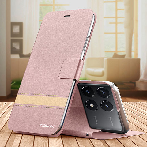 Custodia Portafoglio In Pelle Cover con Supporto TB1 per Xiaomi Redmi K70 Pro 5G Oro Rosa