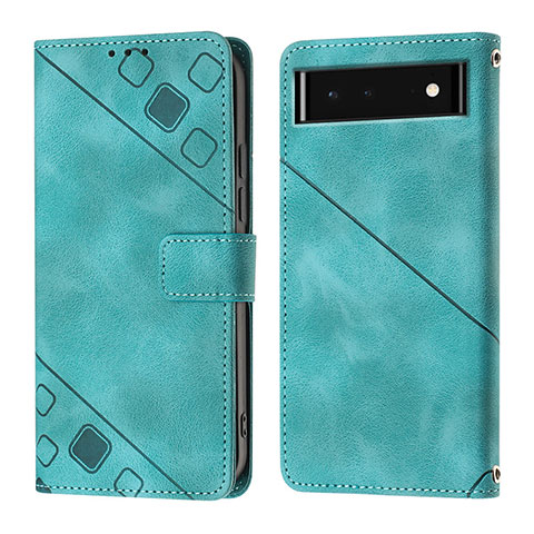 Custodia Portafoglio In Pelle Cover con Supporto Y01B per Google Pixel 6 5G Verde