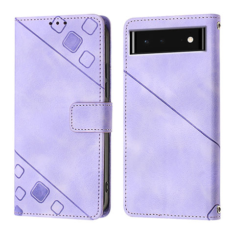 Custodia Portafoglio In Pelle Cover con Supporto Y01B per Google Pixel 6 5G Viola