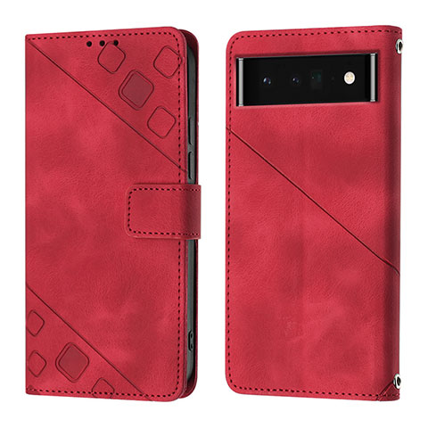 Custodia Portafoglio In Pelle Cover con Supporto Y01B per Google Pixel 6 Pro 5G Rosso