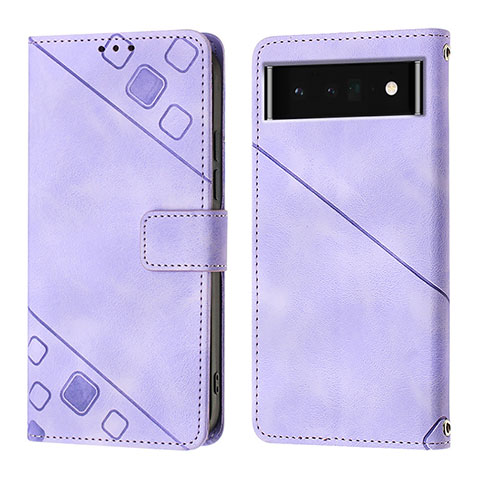 Custodia Portafoglio In Pelle Cover con Supporto Y01B per Google Pixel 6 Pro 5G Viola