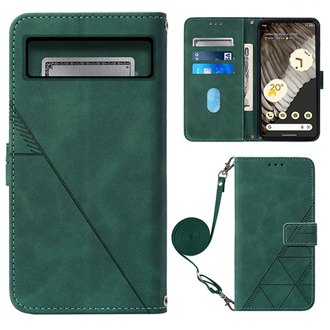 Custodia Portafoglio In Pelle Cover con Supporto Y01B per Google Pixel 8 5G Verde