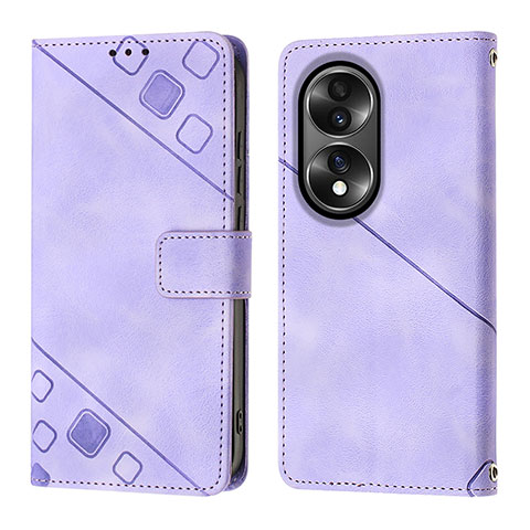 Custodia Portafoglio In Pelle Cover con Supporto Y01B per Huawei Honor 70 5G Viola