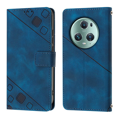 Custodia Portafoglio In Pelle Cover con Supporto Y01B per Huawei Honor Magic5 Pro 5G Blu