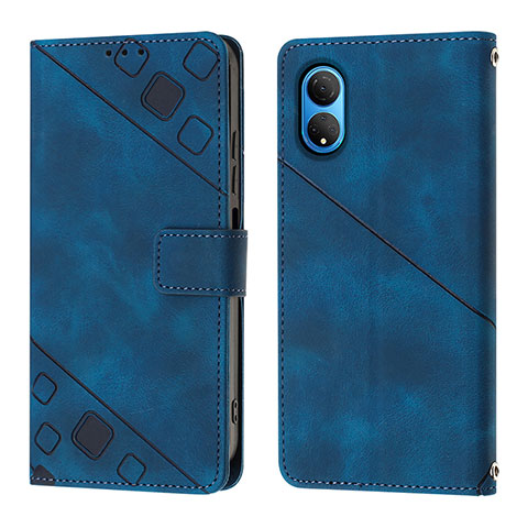 Custodia Portafoglio In Pelle Cover con Supporto Y01B per Huawei Honor X7 Blu