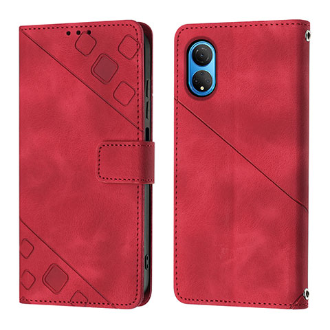 Custodia Portafoglio In Pelle Cover con Supporto Y01B per Huawei Honor X7 Rosso