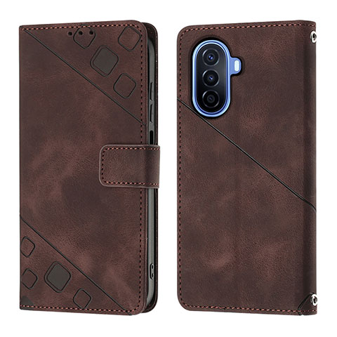 Custodia Portafoglio In Pelle Cover con Supporto Y01B per Huawei Nova Y70 Marrone