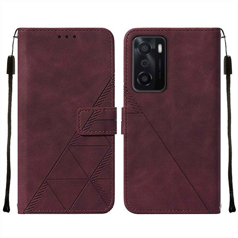 Custodia Portafoglio In Pelle Cover con Supporto Y01B per Oppo A55S 5G Rosso Rosa