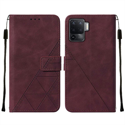 Custodia Portafoglio In Pelle Cover con Supporto Y01B per Oppo F19 Pro Rosso Rosa