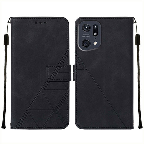 Custodia Portafoglio In Pelle Cover con Supporto Y01B per Oppo Find X5 Pro 5G Nero