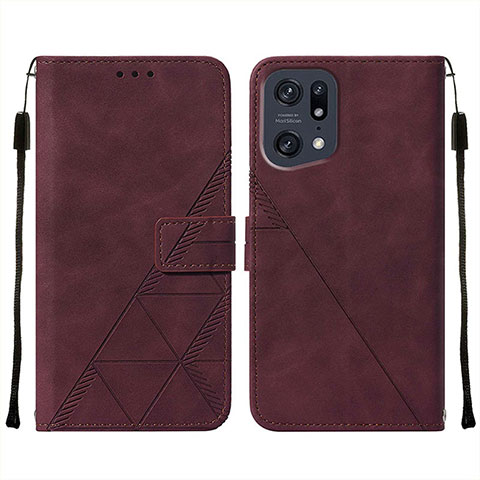 Custodia Portafoglio In Pelle Cover con Supporto Y01B per Oppo Find X5 Pro 5G Rosso Rosa