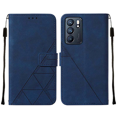 Custodia Portafoglio In Pelle Cover con Supporto Y01B per Oppo Reno6 5G Blu