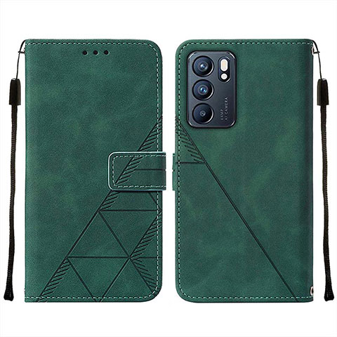 Custodia Portafoglio In Pelle Cover con Supporto Y01B per Oppo Reno6 5G Verde