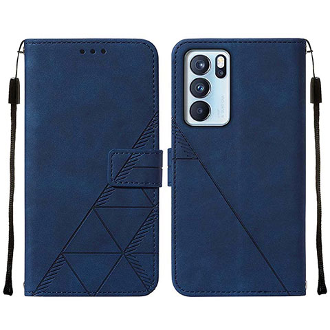 Custodia Portafoglio In Pelle Cover con Supporto Y01B per Oppo Reno6 Pro 5G India Blu