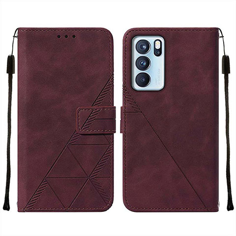 Custodia Portafoglio In Pelle Cover con Supporto Y01B per Oppo Reno6 Pro 5G India Rosso Rosa