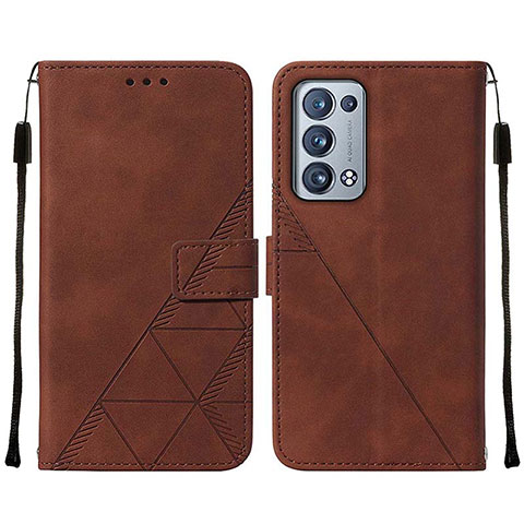 Custodia Portafoglio In Pelle Cover con Supporto Y01B per Oppo Reno6 Pro 5G Marrone