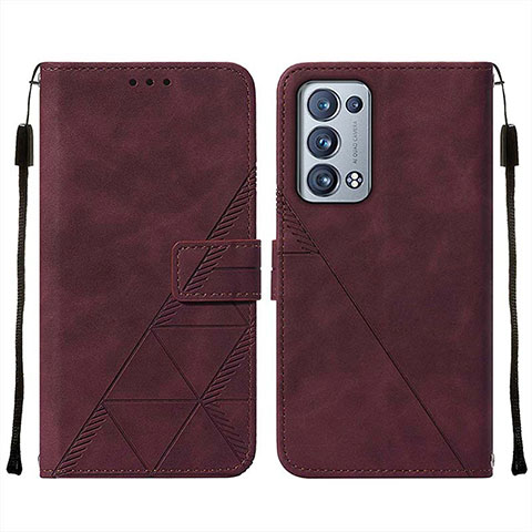 Custodia Portafoglio In Pelle Cover con Supporto Y01B per Oppo Reno6 Pro 5G Rosso Rosa