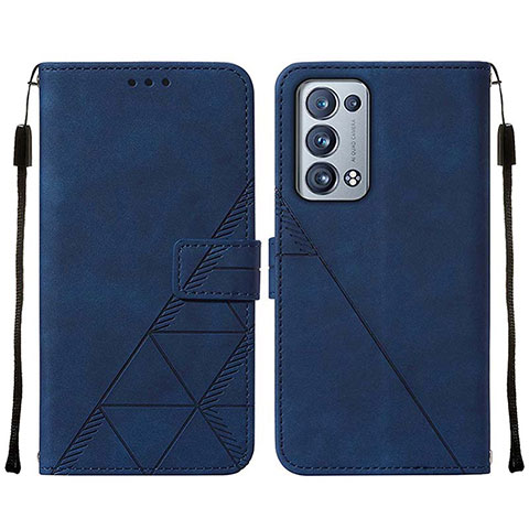 Custodia Portafoglio In Pelle Cover con Supporto Y01B per Oppo Reno6 Pro+ Plus 5G Blu