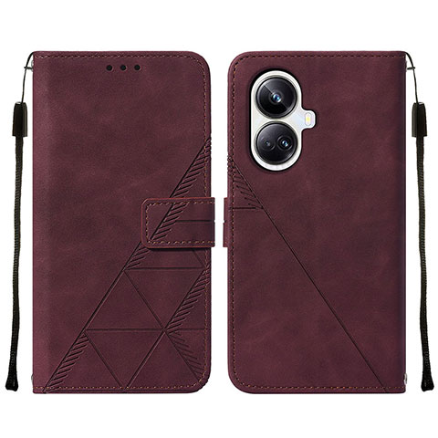 Custodia Portafoglio In Pelle Cover con Supporto Y01B per Realme 10 Pro+ Plus 5G Rosso