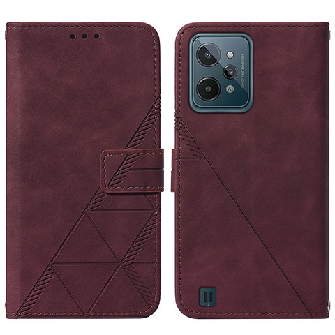 Custodia Portafoglio In Pelle Cover con Supporto Y01B per Realme C31 Rosso