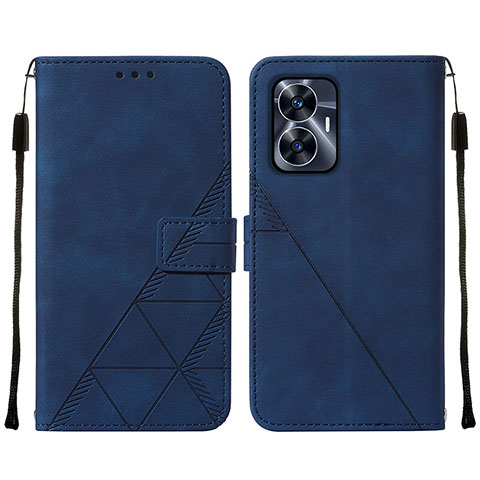 Custodia Portafoglio In Pelle Cover con Supporto Y01B per Realme C55 Blu