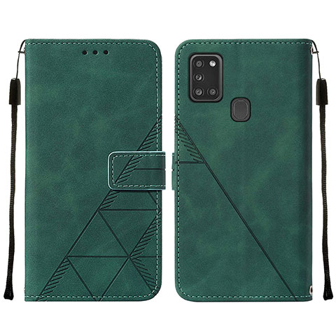 Custodia Portafoglio In Pelle Cover con Supporto Y01B per Samsung Galaxy A21s Verde