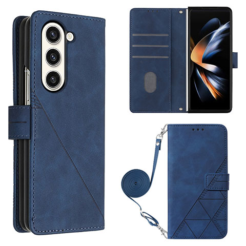 Custodia Portafoglio In Pelle Cover con Supporto Y01B per Samsung Galaxy Z Fold5 5G Blu