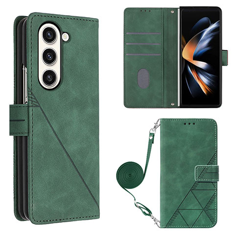 Custodia Portafoglio In Pelle Cover con Supporto Y01B per Samsung Galaxy Z Fold5 5G Verde