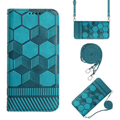 Custodia Portafoglio In Pelle Cover con Supporto Y01B per Xiaomi Redmi 10 India Ciano