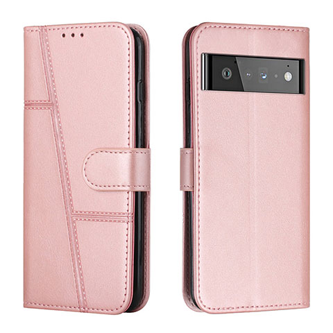 Custodia Portafoglio In Pelle Cover con Supporto Y01X per Google Pixel 6 Pro 5G Oro Rosa