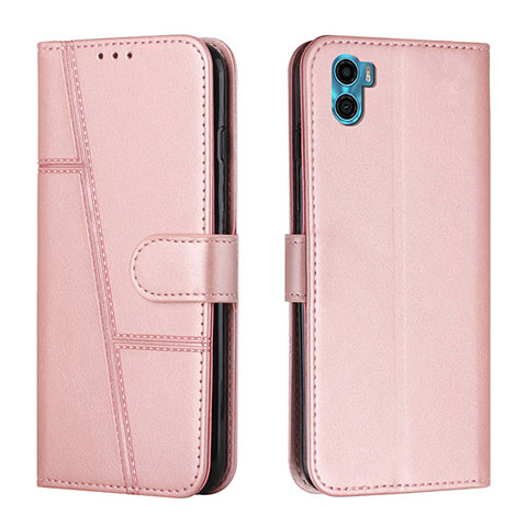 Custodia Portafoglio In Pelle Cover con Supporto Y01X per Motorola Moto E22S Oro Rosa