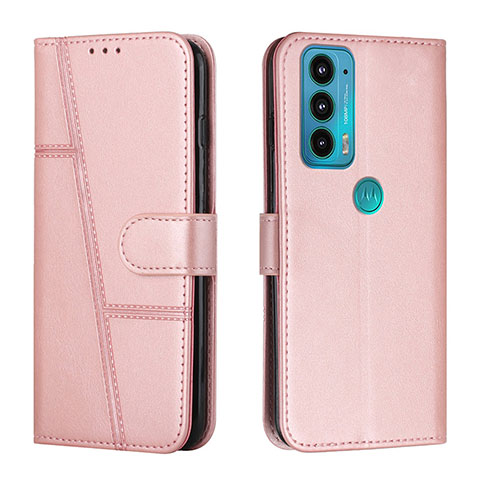 Custodia Portafoglio In Pelle Cover con Supporto Y01X per Motorola Moto Edge 20 5G Oro Rosa