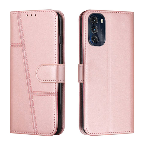 Custodia Portafoglio In Pelle Cover con Supporto Y01X per Motorola Moto G 5G (2022) Oro Rosa