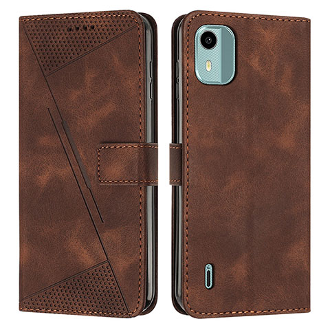 Custodia Portafoglio In Pelle Cover con Supporto Y01X per Nokia C12 Marrone