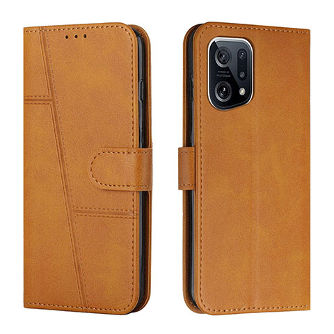 Custodia Portafoglio In Pelle Cover con Supporto Y01X per Oppo Find X5 5G Marrone Chiaro