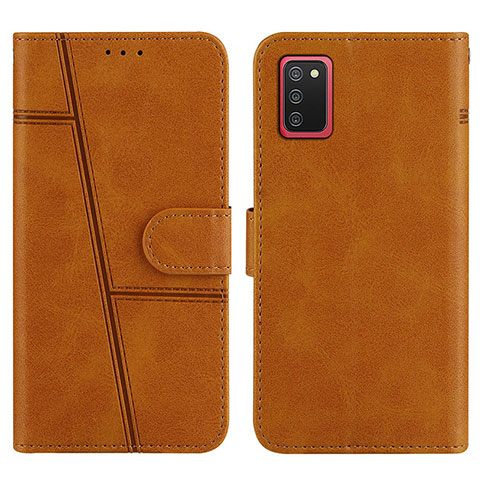 Custodia Portafoglio In Pelle Cover con Supporto Y01X per Samsung Galaxy A02s Marrone Chiaro