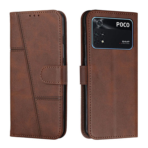 Custodia Portafoglio In Pelle Cover con Supporto Y01X per Xiaomi Poco M4 Pro 4G Marrone