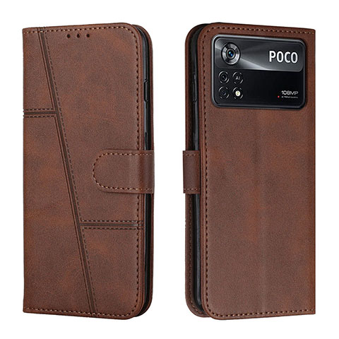 Custodia Portafoglio In Pelle Cover con Supporto Y01X per Xiaomi Poco X4 Pro 5G Marrone