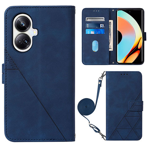 Custodia Portafoglio In Pelle Cover con Supporto Y02B per Realme 10 Pro+ Plus 5G Blu