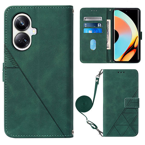 Custodia Portafoglio In Pelle Cover con Supporto Y02B per Realme 10 Pro+ Plus 5G Verde